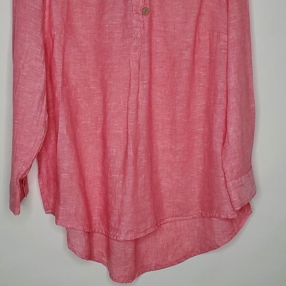 Sigrid Olsen LINEN Tunic Size 1X Long Sleeve Pink Popover Casual Top - Picture 3 of 10